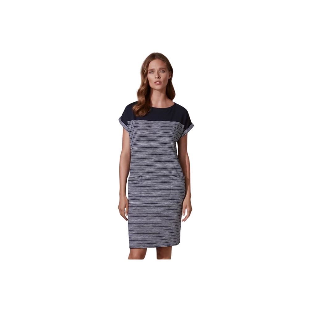The White Company 100% Organic cotton navy and white stripe cocoon dress Size 6